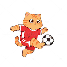 卡通风猫咪踢足球矢量插画素材