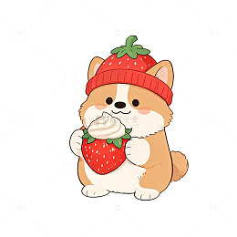 卡通风可爱柯基草莓帽设计素材