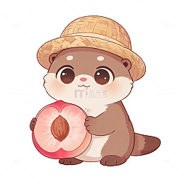 卡通风可爱水獭手持桃子设计素材