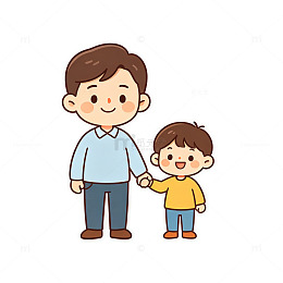 卡通风父子牵手温馨插画设计素材