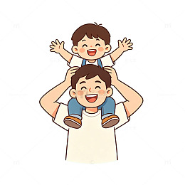 卡通风父亲背儿子亲子插画设计素材