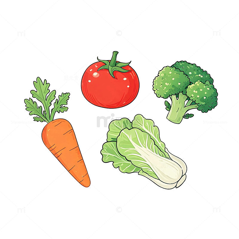 卡通风新鲜蔬菜手绘插画设计素材