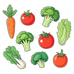 新鲜蔬菜手绘插画设计卡通风格素材