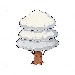 卡通风格云朵树手绘插画设计素材