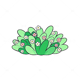 卡通风格绿叶花朵植物插画素材