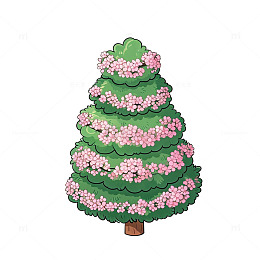 卡通风樱花松树插画设计素材