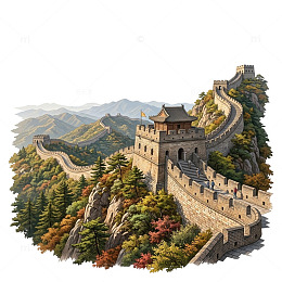 插画风长城山水风景设计素材