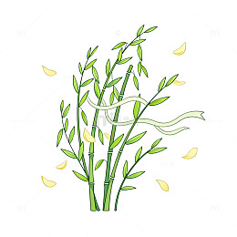 手绘风竹子绿叶飘落花瓣设计素材