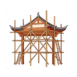 卡通风传统建筑施工场景设计素材