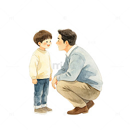 水彩风父子对话温馨插画设计素材