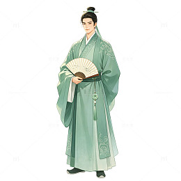 男子持扇插画设计素材