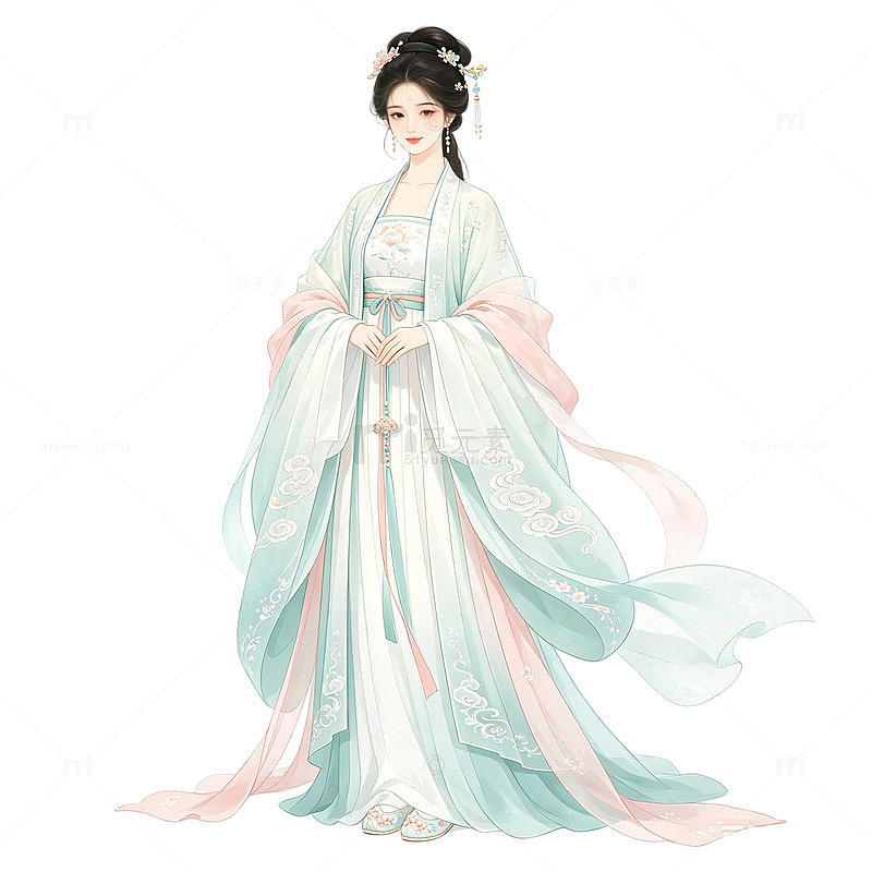 古风手绘汉服女子插画设计素材