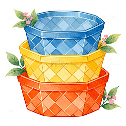 水彩风彩色花盆堆叠插画设计素材