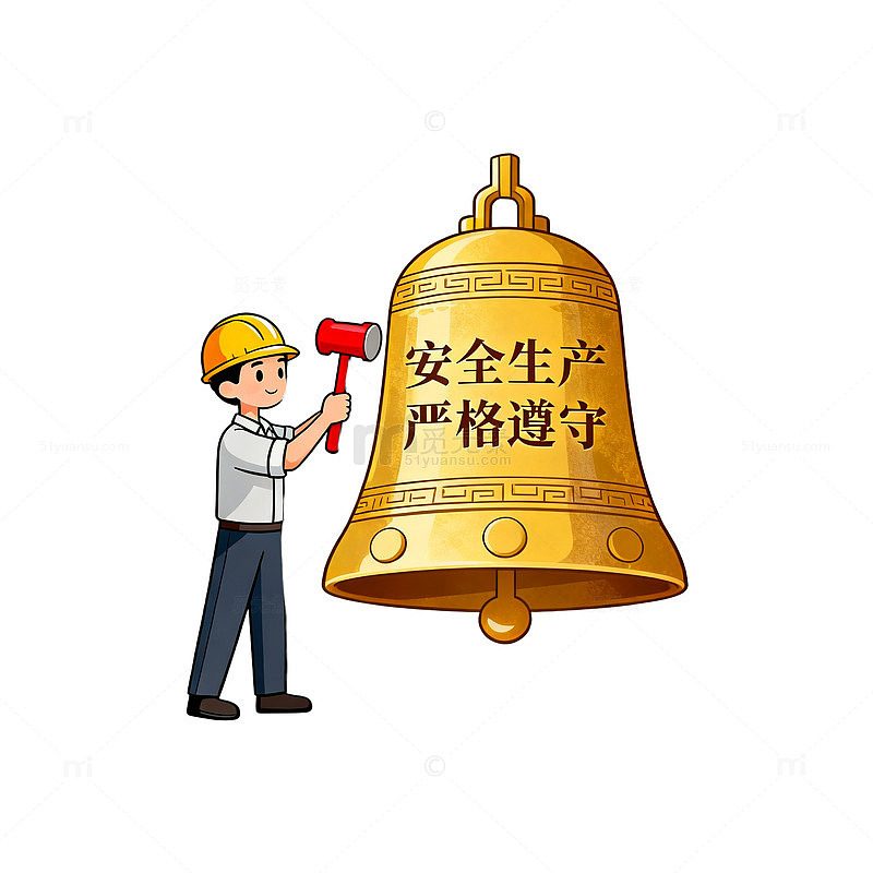 卡通风安全生产敲钟宣传设计素材