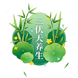 清新风三伏天养生绿植设计素材