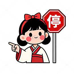 卡通风小女孩指路停车标志设计素材