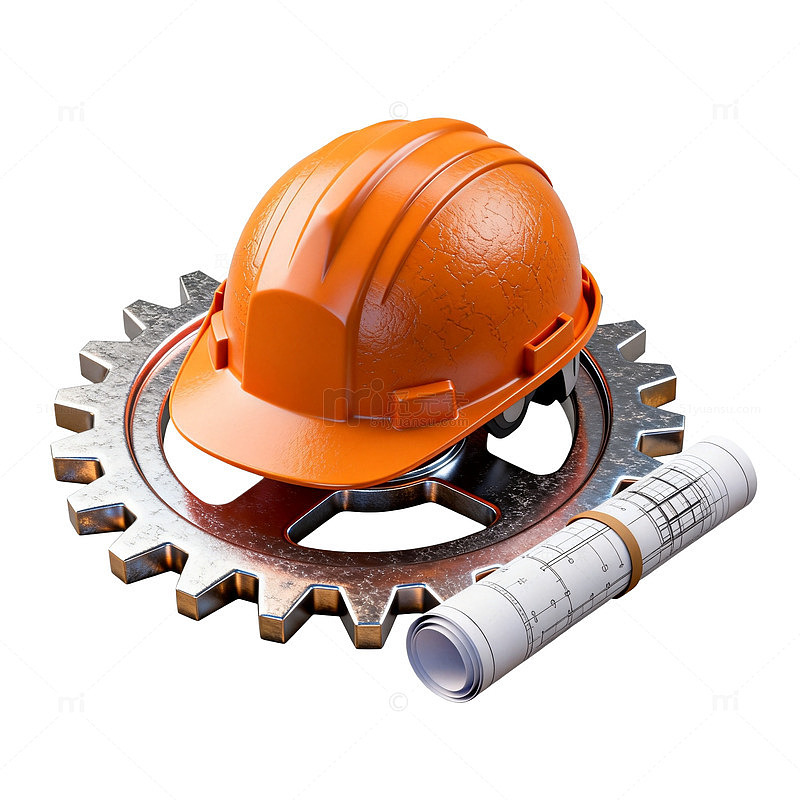 工业风建筑安全帽齿轮图纸设计素材