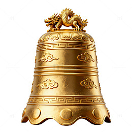 金色古典风格龙纹铜钟设计素材