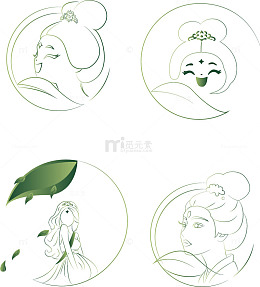 线描风古典仕女人物设计素材