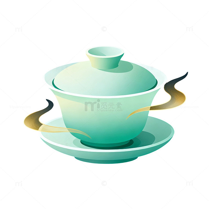 渐变青瓷盖碗带金茶烟