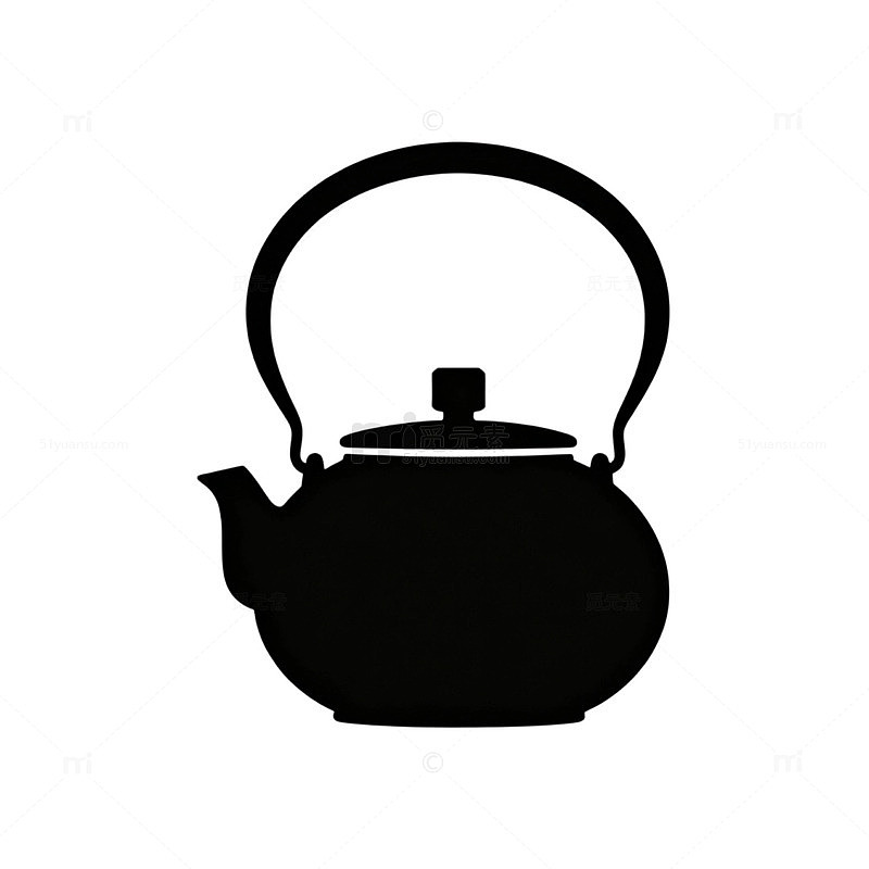 提梁铁壶纯黑剪影父亲节养生茶具元素