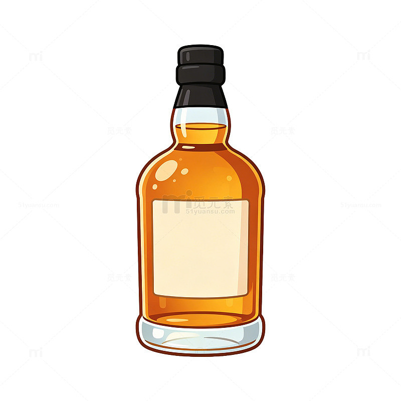 卡通风格威士忌酒瓶矢量插画素材