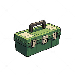 像素风绿色工具箱插画设计素材