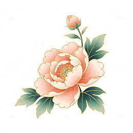 国风手绘牡丹花卉装饰设计素材