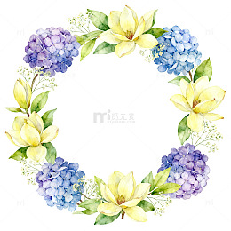 水彩风花环花卉手绘设计素材