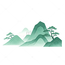 国风山水画松树山峦矢量设计素材