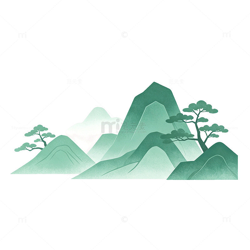 国风山水画松树山峦矢量设计素材