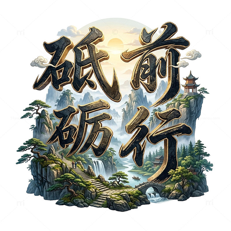 国风山水励志文字设计素材