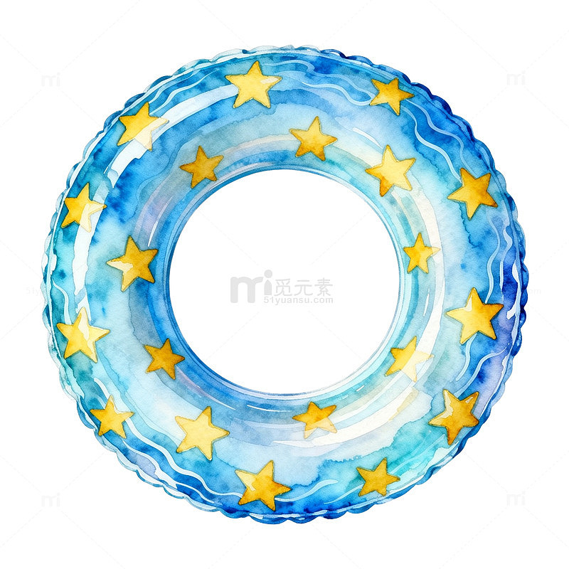 水彩风蓝色泳圈星星图案设计素材