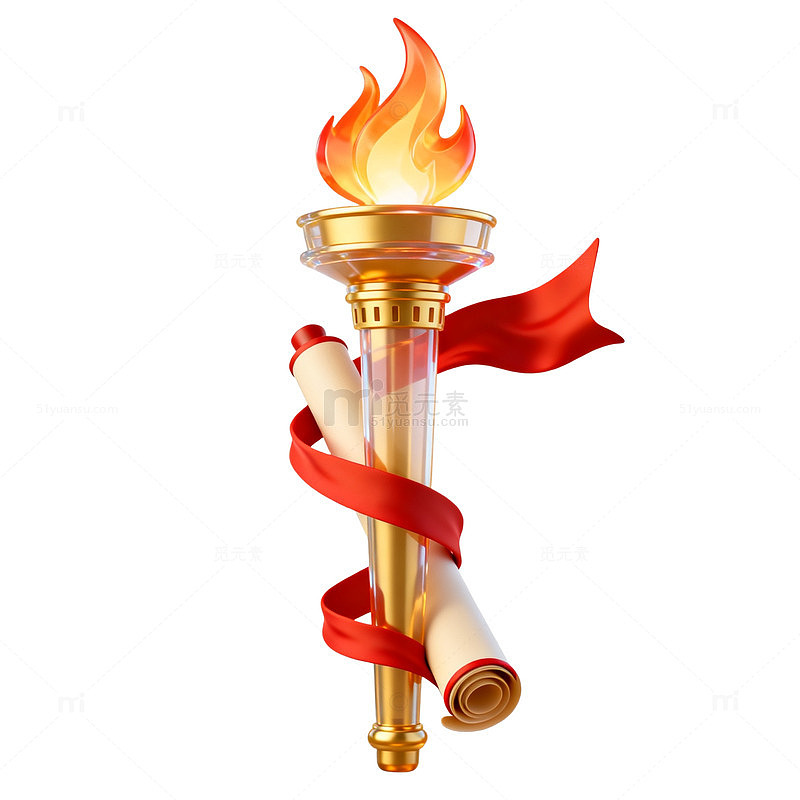 插画风奥运火炬红色丝带设计素材
