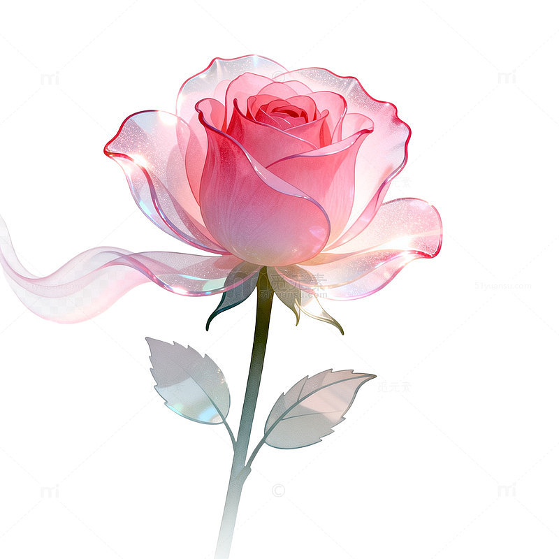 水彩风粉色玫瑰花插画设计素材