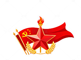 矢量风红色五角星旗帜设计素材