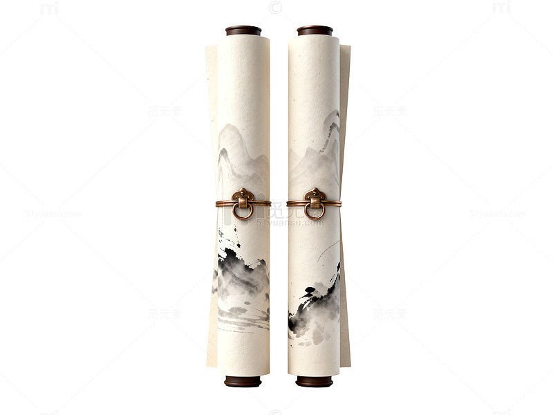 水墨风卷轴山水画设计素材
