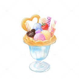 水彩风甜品杯冰淇淋手绘设计素材