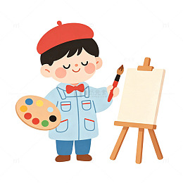 卡通风儿童绘画小画家矢量免扣素材