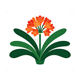 扁平风橙色花朵绿叶植物插画素材