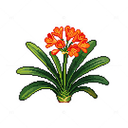 卡通风格橙色花朵绿叶植物插画素材