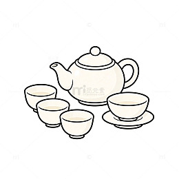 线条风茶具套装手绘简约设计素材