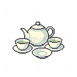 像素风茶具套装手绘设计素材