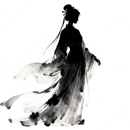 水墨风古典女子剪影设计素材