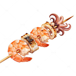 水彩风海鲜串烧手绘美食设计素材