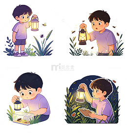 手拿小夜灯参加夜观活动的小学生