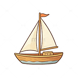 卡通风格帆船手绘插画设计素材