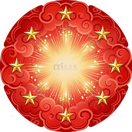 国风红色祥云星光圆形装饰设计素材