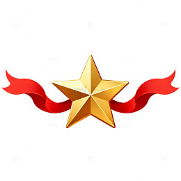 矢量风金色五角星红色飘带设计素材