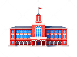 卡通风红色学校建筑插画素材